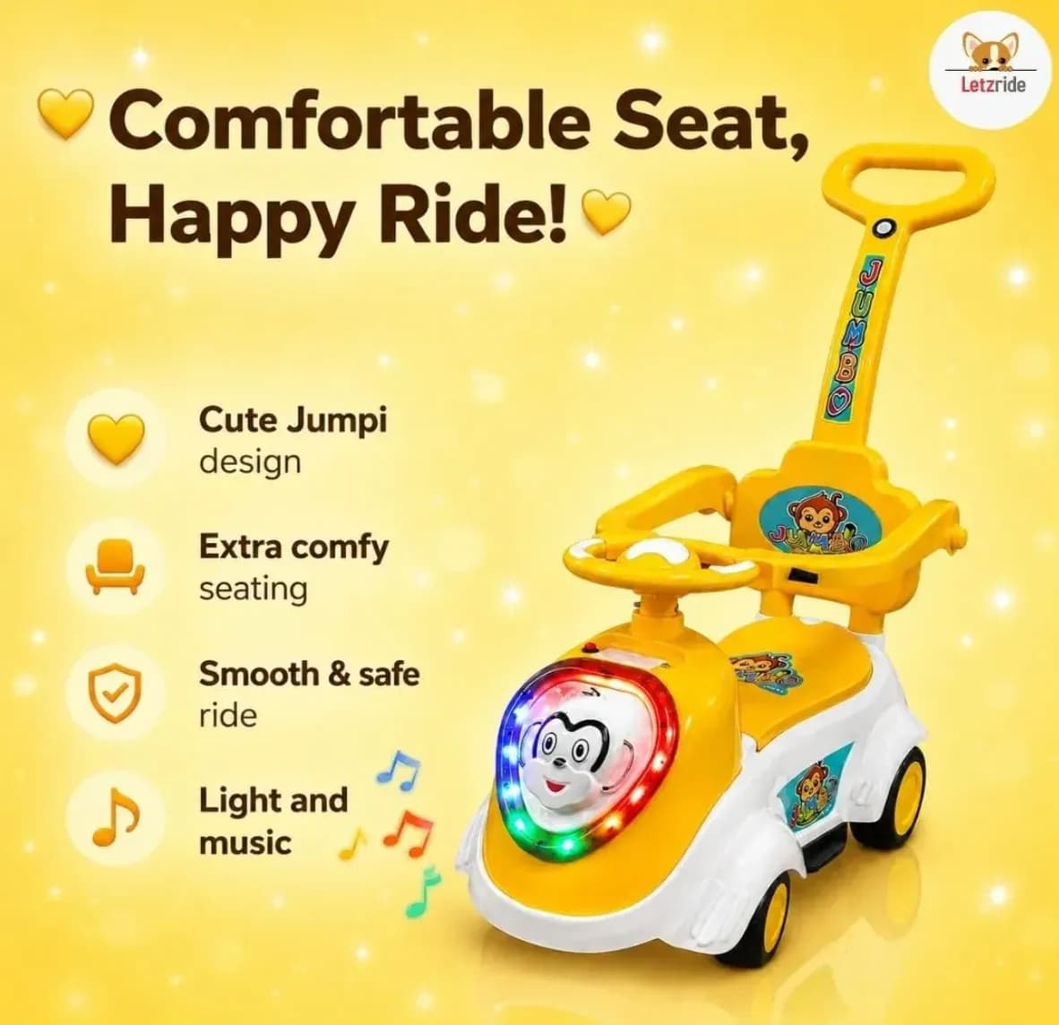 Letzride Push Ride-On Car with Parent Handle
