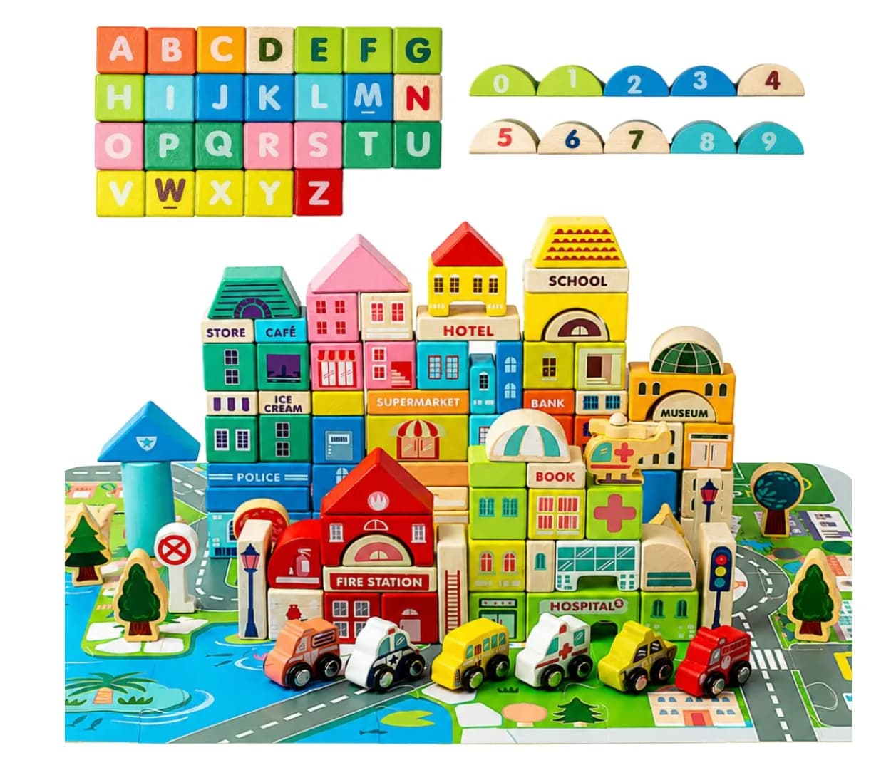 Nesta Toys 115-Piece Wooden City Blocks