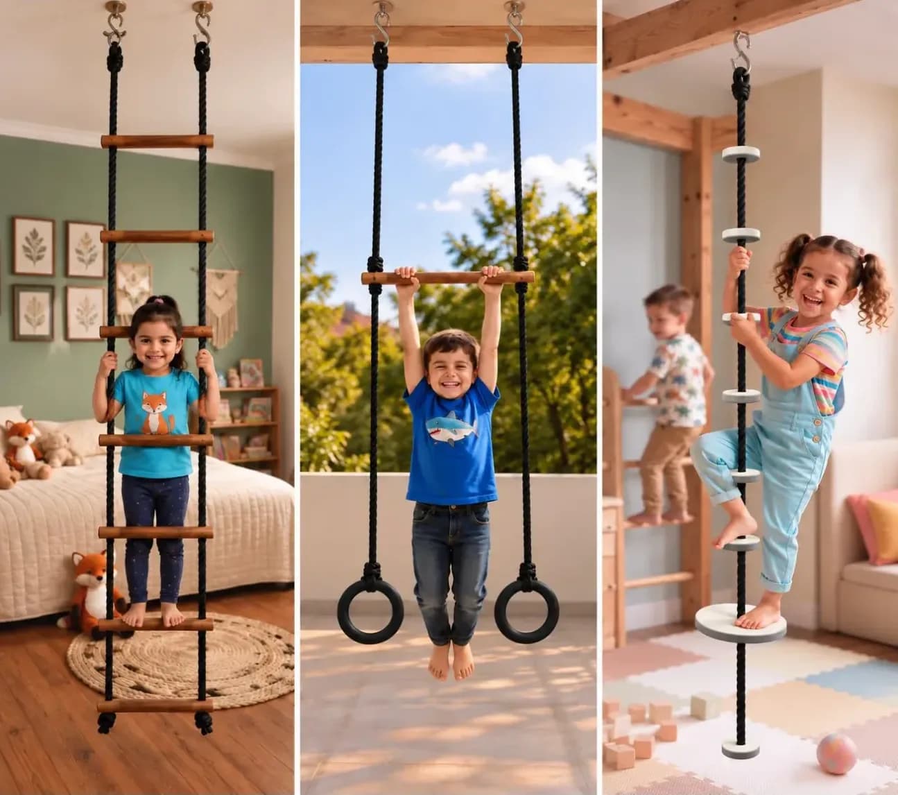 Wooden Disc Swing and Climbing Rope Set