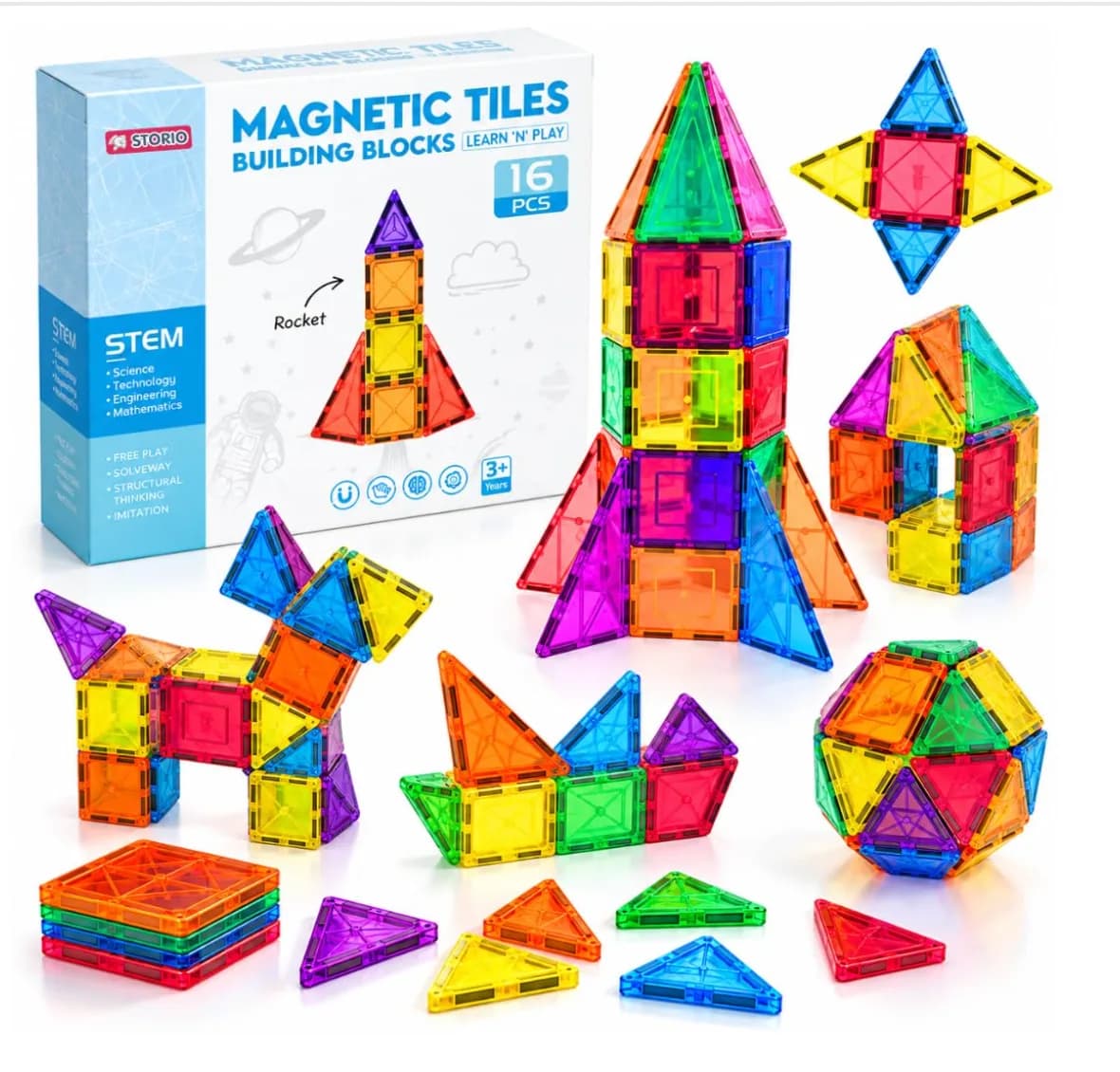 Storio 16-Piece Magnetic Tiles