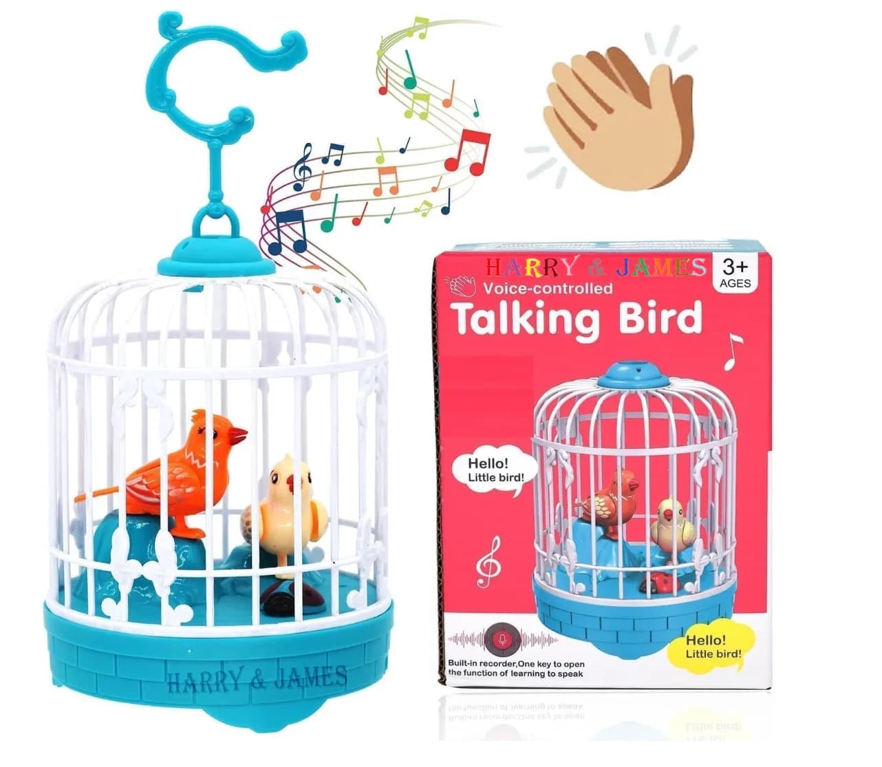 HARRY & JAMES Talking Bird in Cage
